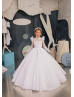 Long Sleeves White Lace Satin Stunning Flower Girl Dress